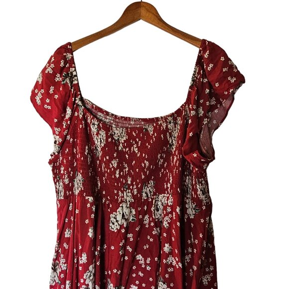 Torrid Red Mini Floral Challis Smocked Bodice Off-Shoulder Skater Dress Plus 4X - Picture 11 of 12